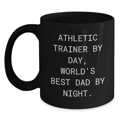 Athletic Trainer Humor Gifts from Dad to Grad, Black Coffee Mug, 'Athletic Trainer By Day, World's Best Dad By Night.' - The Buy Boom