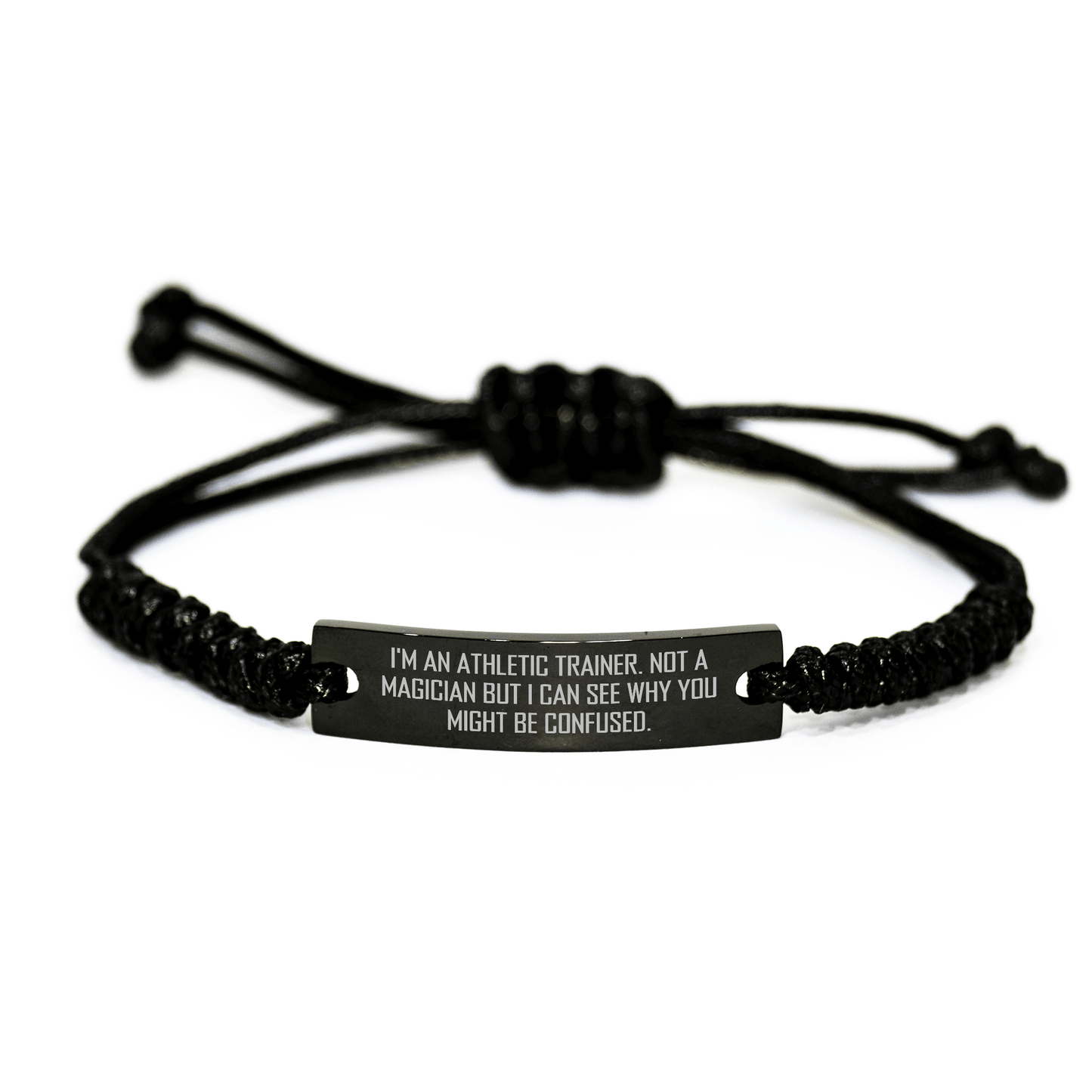 Athletic Trainer Rope Bracelet Gifts from Men for Father's Day, Funny Quote, Adjustable Black Stainless Steel with Interlaced Rope, 'I'm Not a Magician' - The Buy Boom