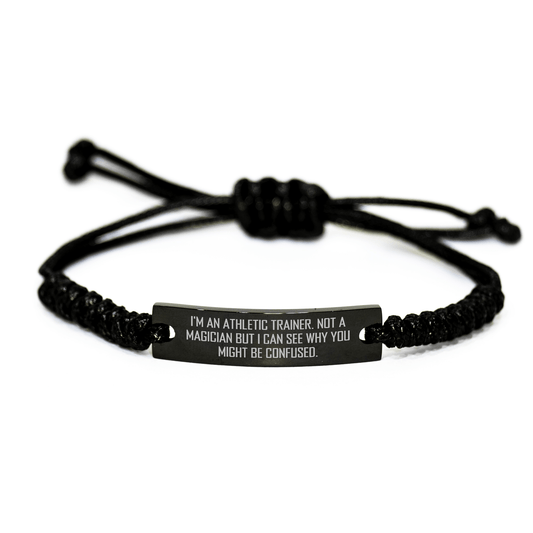 Athletic Trainer Rope Bracelet Gifts from Men for Father's Day, Funny Quote, Adjustable Black Stainless Steel with Interlaced Rope, 'I'm Not a Magician' - The Buy Boom