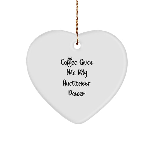 Auctioneer Gifts from Friends for Christmas - 'Coffee Gives Me My Auctioneer Power' Heart Ornament - The Buy Boom