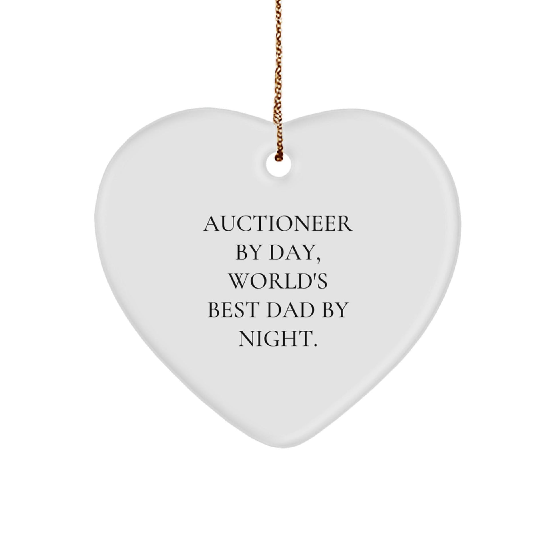 Auctioneer Gifts from Friends - Heart Ornament for Christmas, 'Auctioneer By Day, World's Best Dad By Night' Quote, Gifts for Auctioneer - The Buy Boom