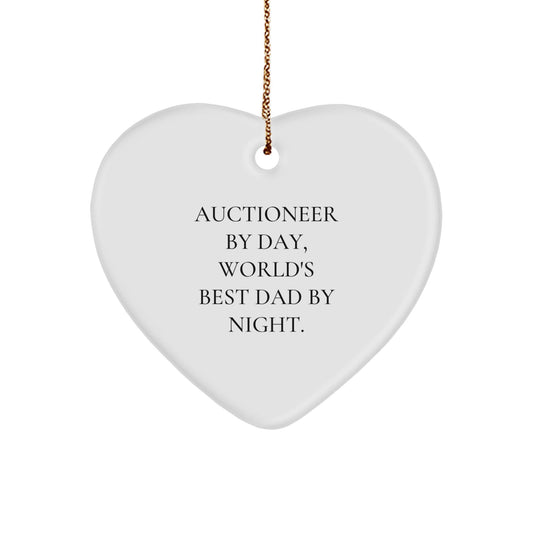 Auctioneer Gifts from Friends - Heart Ornament for Christmas, 'Auctioneer By Day, World's Best Dad By Night' Quote, Gifts for Auctioneer - The Buy Boom
