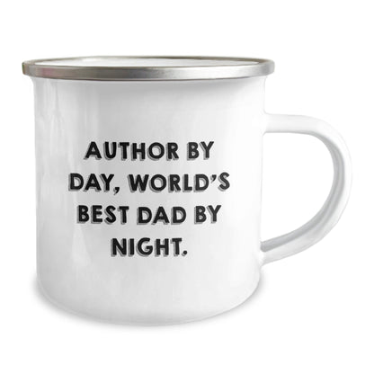 Author Gifts: 'Author By Day, World's Best Dad By Night.' Funny Camping Mug for Graduation from Friends, Family or Coworkers - The Buy Boom