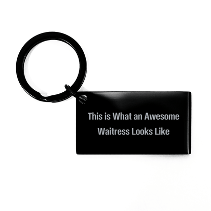 Awesome Waitress Keychain Gifts from Friends on Father's Day - This Is What An Awesome Waitress Looks Like, Funny Quote, Stainless Steel, Black, 1.57 x 0.87 inches - The Buy Boom
