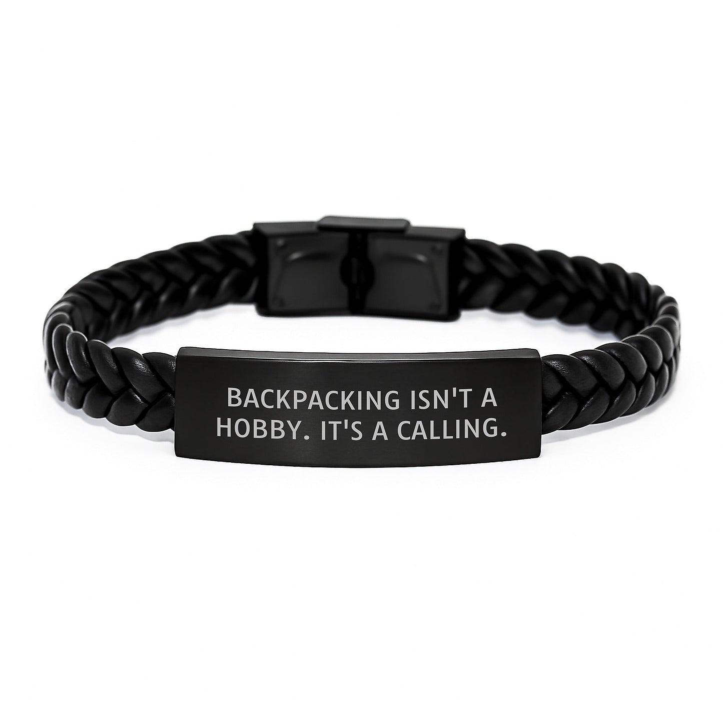 Backpacking Gifts from Friends for Men - Interlaced Leather Bracelet, Stainless Steel and PU Leather, 7.87 inches, Christmas Unique Gifts, 'Backpacking Isn't A Hobby. It's A Calling.' - The Buy Boom