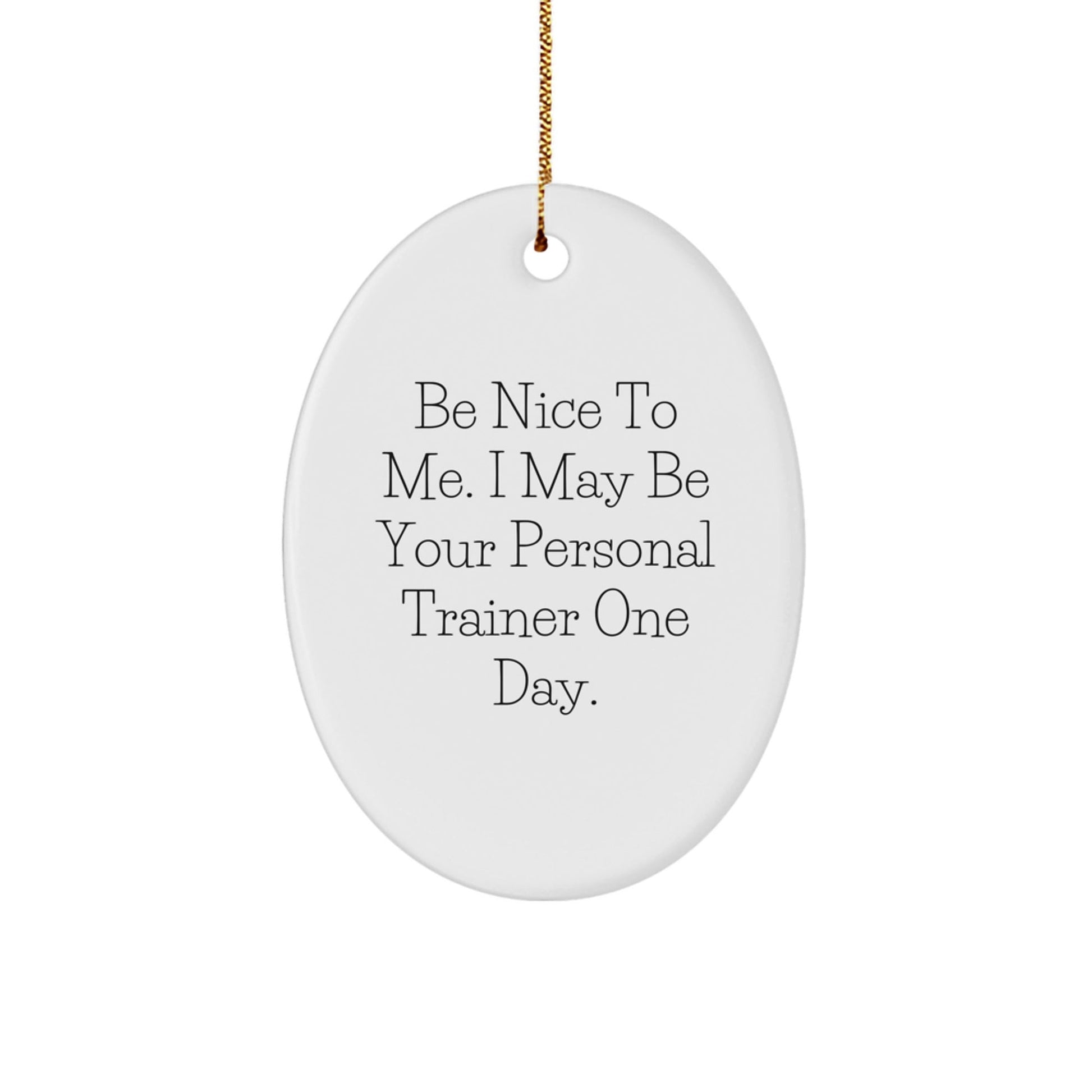 Be Nice to Your Personal Trainer Gifts, Oval Ornament, Funny Quote - Gifts from Friends to Family - Christmas Unique Gifts - The Buy Boom