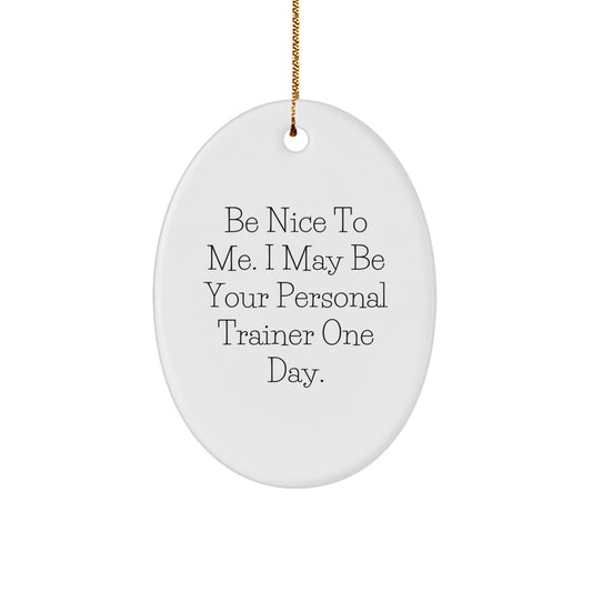 Be Nice to Your Personal Trainer Gifts, Oval Ornament, Funny Quote - Gifts from Friends to Family - Christmas Unique Gifts - The Buy Boom