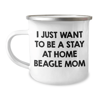 Beagle Dog Mom's Funny Quote Camping Mug, Gifts from Family for Dad's Unique Fathers Day Present, 12 oz Stainless Steel with Enamel Finish - The Buy Boom