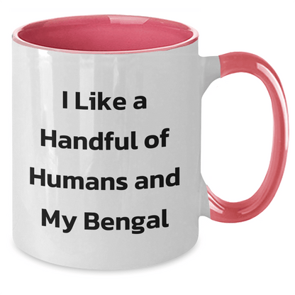 Bengal Cat Lovers Funny Coffee Mug Gifts from Friends for Graduation, 'I Like A Handful Of Humans And My Bengal', Two Tone Ceramic Mug - The Buy Boom