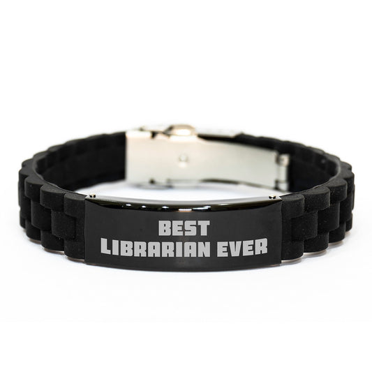 Best Librarian Ever Glide lock Clasp Black Stainless Steel Silicone Adjustable Gift for Librarian Graduation from Family - The Buy Boom