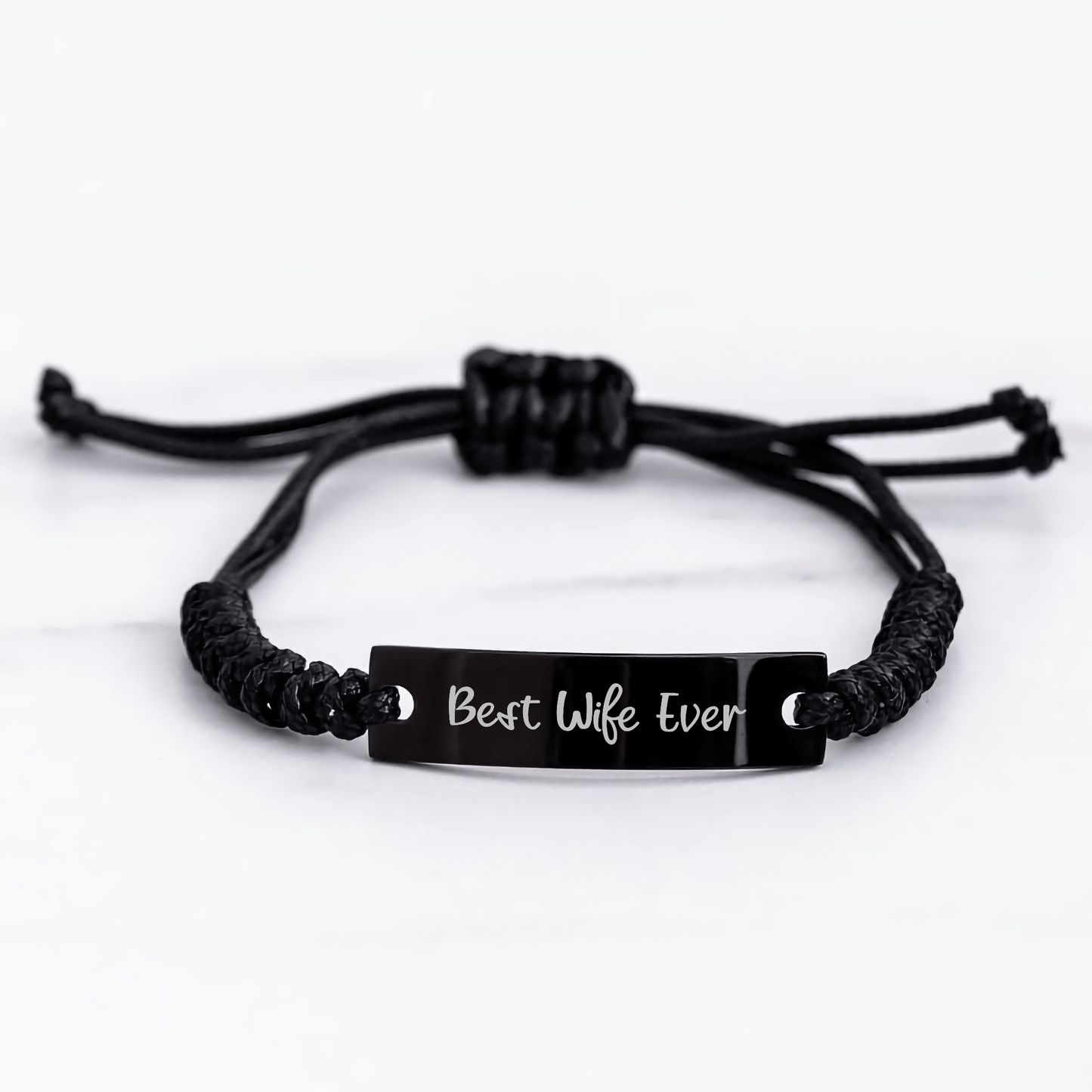 Best Wife Ever Rope Bracelet, Funny Quote Gifts for Her from Husband, Adjustable Black Stainless Steel Rope, Father's Day Unique Gifts - The Buy Boom