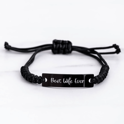 Best Wife Ever Rope Bracelet, Funny Quote Gifts for Her from Husband, Adjustable Black Stainless Steel Rope, Father's Day Unique Gifts - The Buy Boom