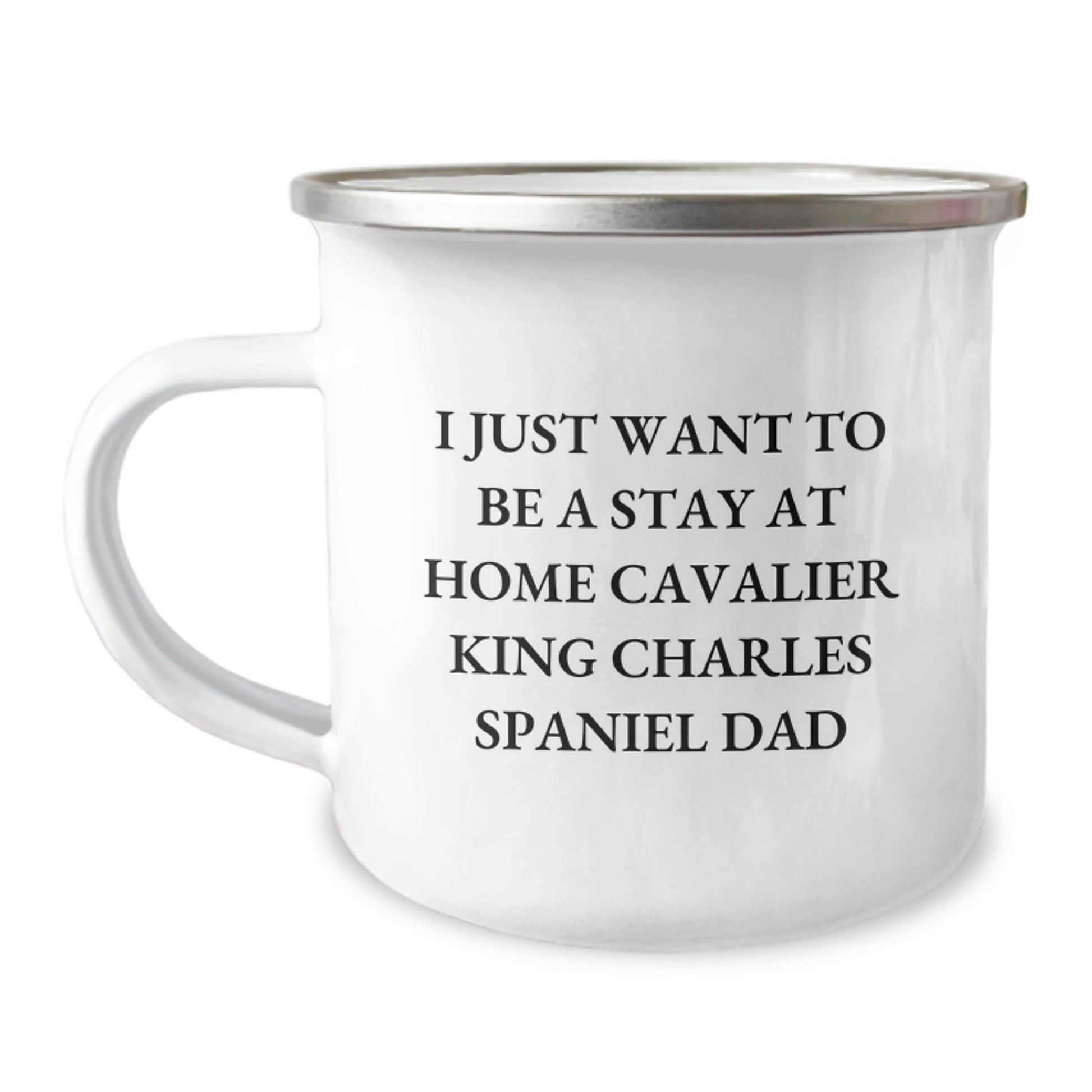 Cavalier King Charles Spaniel Dog Gifts, Funny Quotes for Dads, Gifts from Men to Friends, Camping Mug for Graduation Unique Gifts, I Just Want to Be a Stay at Home Dad, Enamel Stainless Steel 12 oz - The Buy Boom