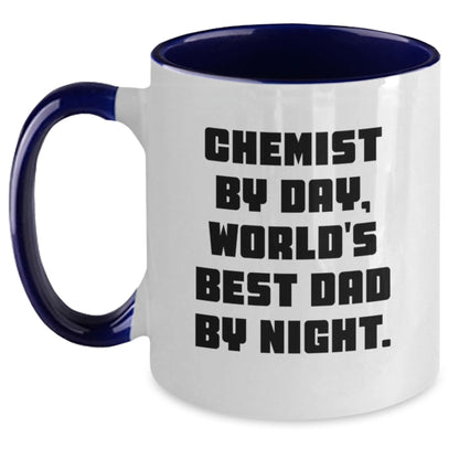 Chemist Gifts from Men - Funny Two Tone Coffee Mug, Graduation Unique Gifts, 'Chemist By Day, World's Best Dad By Night.' Quote, 11oz Ceramic Mug - The Buy Boom