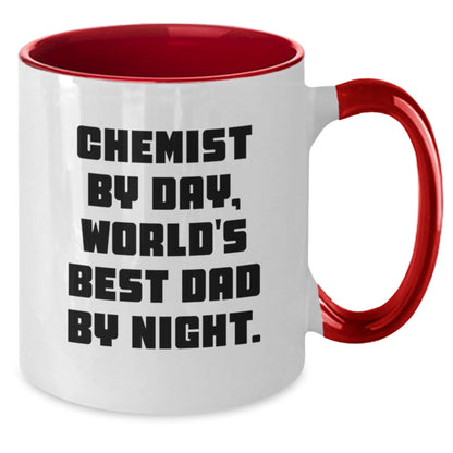 Chemist Gifts from Men - Funny Two Tone Coffee Mug, Graduation Unique Gifts, 'Chemist By Day, World's Best Dad By Night.' Quote, 11oz Ceramic Mug - The Buy Boom