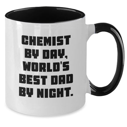 Chemist Gifts from Men - Funny Two Tone Coffee Mug, Graduation Unique Gifts, 'Chemist By Day, World's Best Dad By Night.' Quote, 11oz Ceramic Mug - The Buy Boom