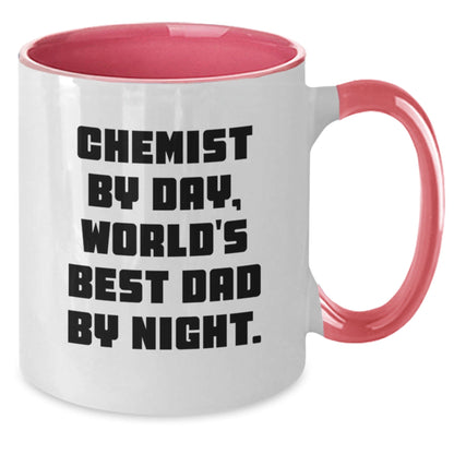 Chemist Gifts from Men - Funny Two Tone Coffee Mug, Graduation Unique Gifts, 'Chemist By Day, World's Best Dad By Night.' Quote, 11oz Ceramic Mug - The Buy Boom
