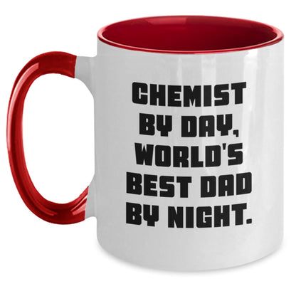 Chemist Gifts from Men - Funny Two Tone Coffee Mug, Graduation Unique Gifts, 'Chemist By Day, World's Best Dad By Night.' Quote, 11oz Ceramic Mug - The Buy Boom