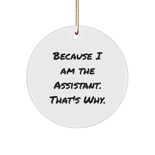 Funny Assistant Circle Ornament, Gifts from Coworkers to Assistants, Unique Christmas Decorations, White Circle Shaped MDF with Gold Cord - Image 1