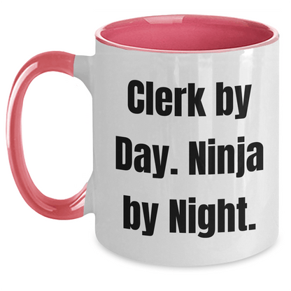 Clerk By Day Funny Ninja By Night Gifts From Family For Clerks Two Tone Coffee Mug - The Buy Boom