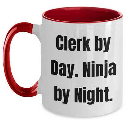 Clerk By Day Funny Ninja By Night Gifts From Family For Clerks Two Tone Coffee Mug - The Buy Boom