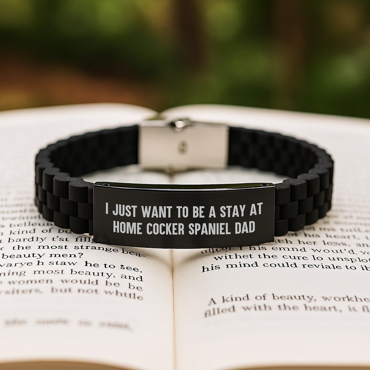 Cocker Spaniel Dad Gifts, Funny Stay at Home Dad Quote, Glide lock Clasp Bracelet for Men, Black Stainless Steel, Silicone, Adjustable, Graduation Unique Gifts from Dad to Son - The Buy Boom