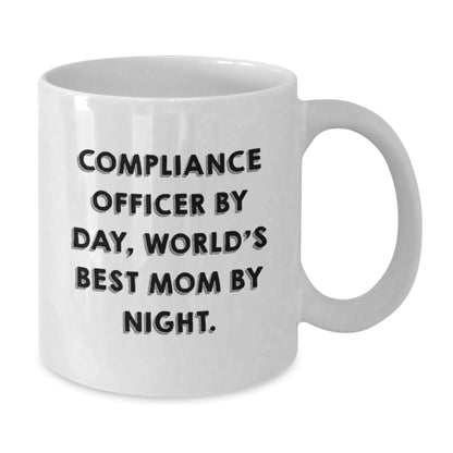 Compliance Officer Gifts, Funny White Coffee Mug, Birthday Unique Gifts from Friends, 'Compliance Officer By Day, World's Best Mom By Night.' - The Buy Boom