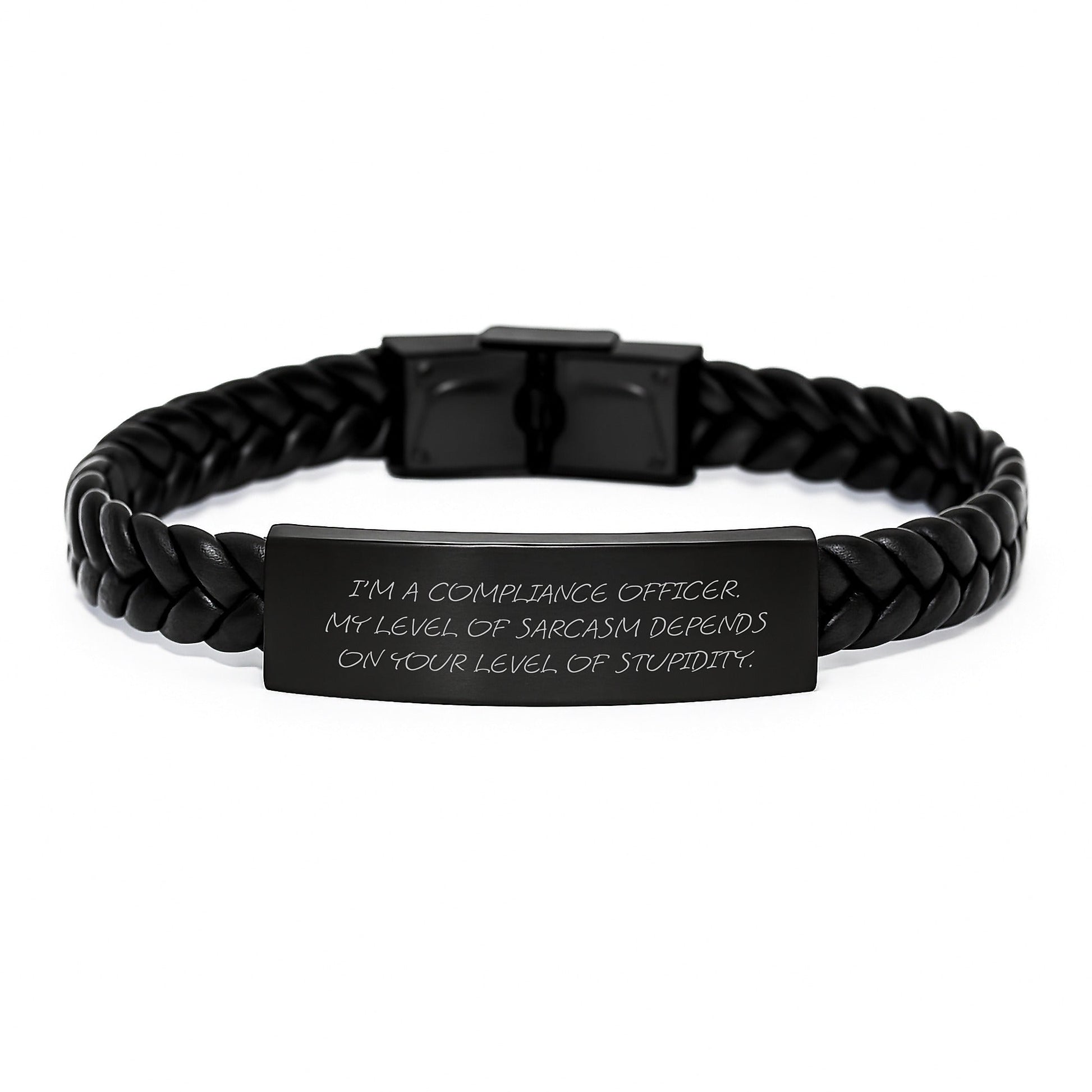 Compliance Officer Humor Gifts from Coworkers for Compliance Officer Men Christmas Unique Finds - Interlaced Leather Bracelet with Engraved Stainless Steel - The Buy Boom