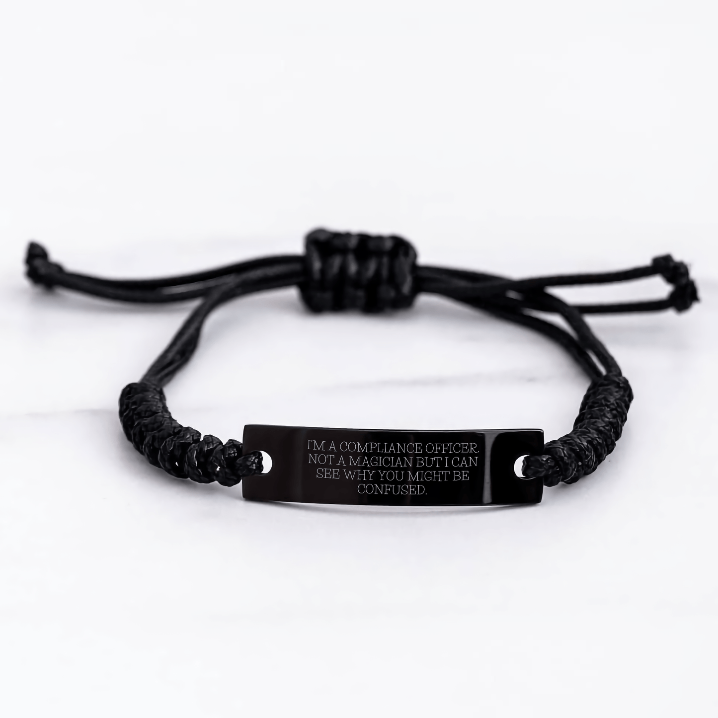 Compliance Officer Humor Rope Bracelet, Funny Gift for Men from Gifts from Family, Adjustable Black Rope with Black Stainless Steel, Perfect Father's Day Unique Gift for Compliance Officer Dad - The Buy Boom