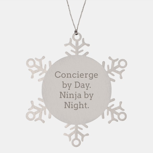 Concierge Gifts from Friends - Snowflake Ornament with 'Concierge By Day. Ninja By Night.' Quote - Unique Christmas Unique Gifts for Men, Women, and Family - The Buy Boom