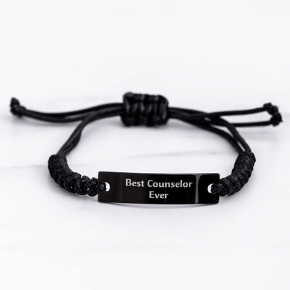 Counselor Gifts for Best Counselor Ever, Funny Graduation Rope Bracelet from Friends, Adjustable Black Stainless Steel with Interlaced Rope, Perfect for Family, Coworkers, or Men - The Buy Boom