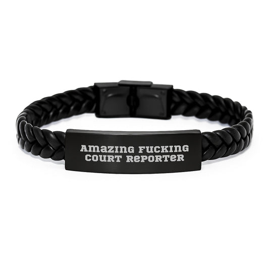 Court Reporter Gifts for Him Funny Quote Interlaced Leather Bracelet Stainless Steel PU Leather Christmas Unique Gifts from Men to Friends - The Buy Boom