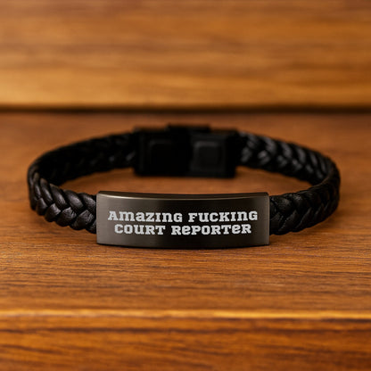 Court Reporter Gifts for Him Funny Quote Interlaced Leather Bracelet Stainless Steel PU Leather Christmas Unique Gifts from Men to Friends - The Buy Boom
