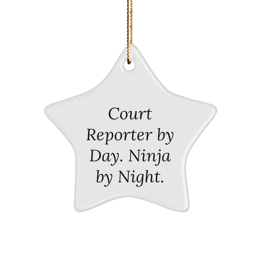 Court Reporter Ninja Gifts: White Star Ornament, 'Court Reporter By Day. Ninja By Night.' Quote, Christmas Unique Gifts for Court Reporters - The Buy Boom