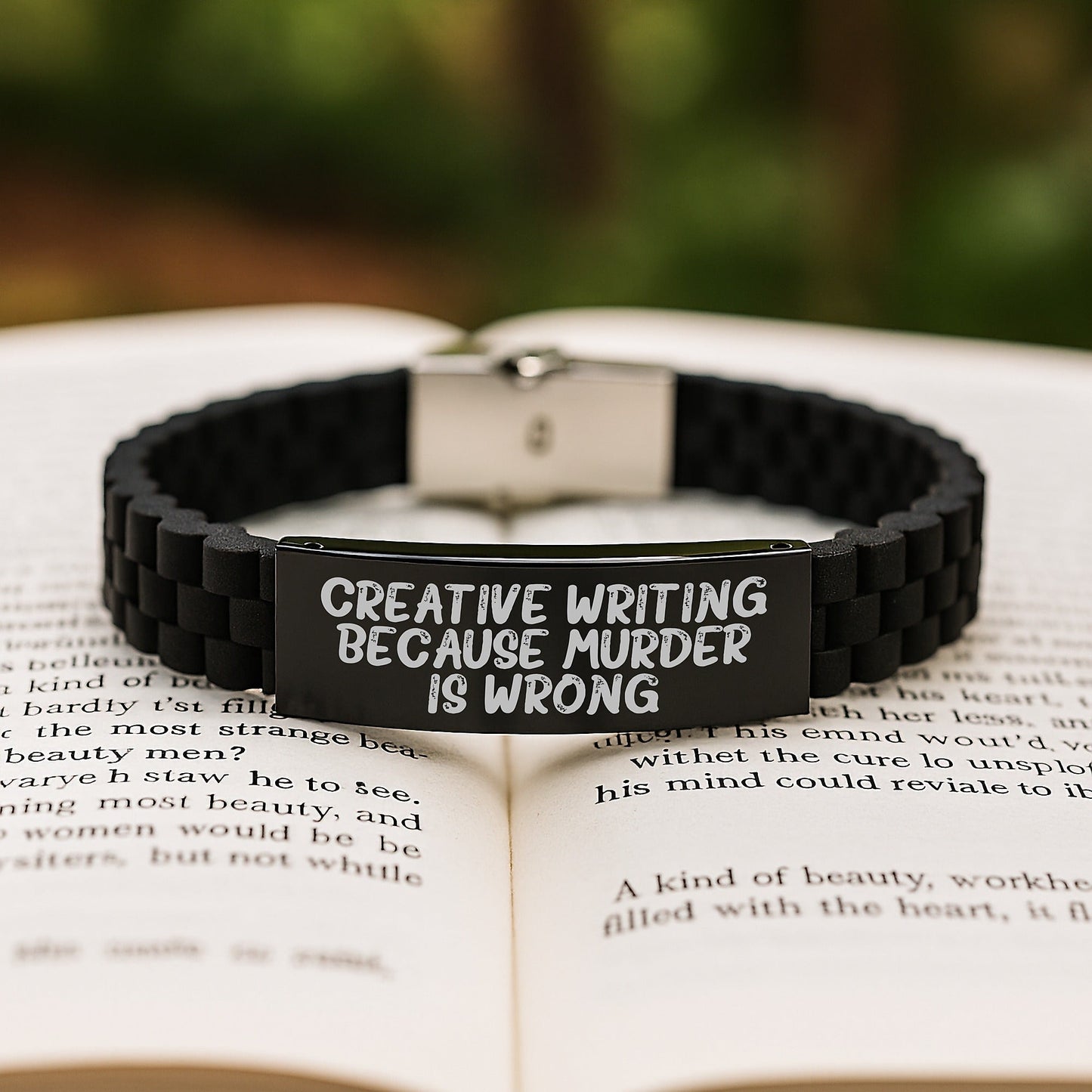 Creative Writing Inspirational Gifts from Friends, Adjustable Glide lock Clasp Black Silicone Stainless Steel Necklace for Creative Writing Enthusiasts Graduation Unique Gifts - The Buy Boom