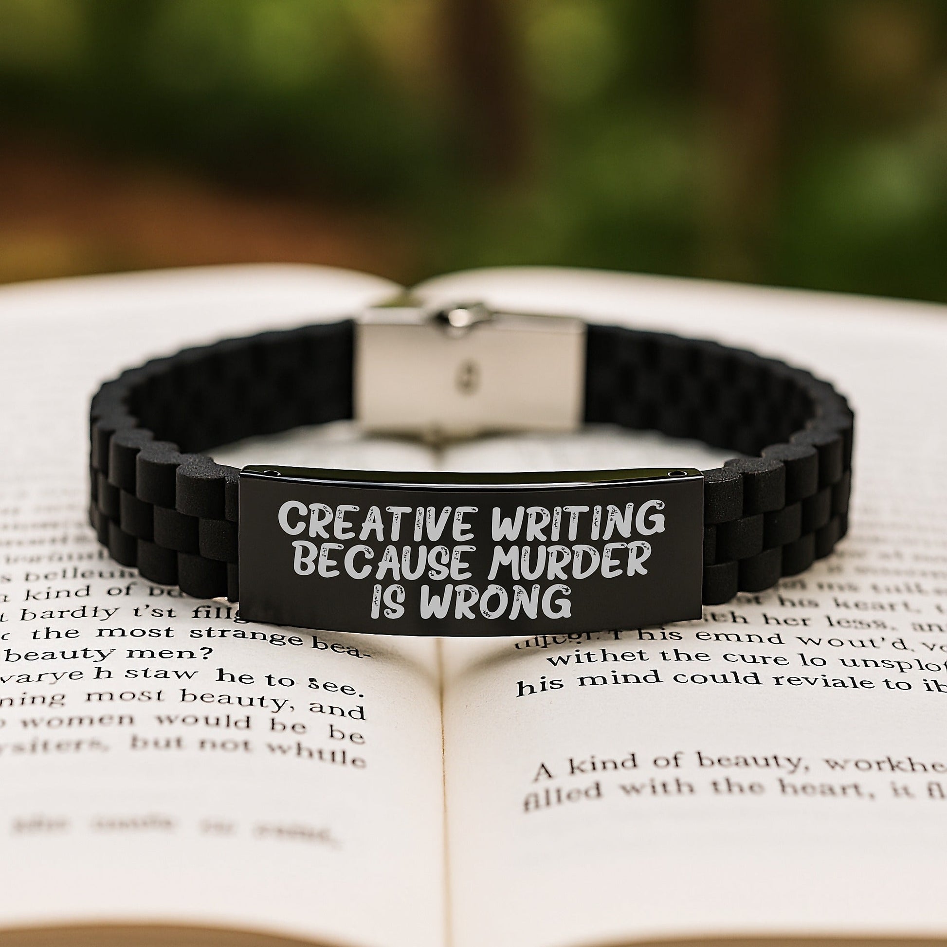 Creative Writing Inspirational Gifts from Friends, Adjustable Glide lock Clasp Black Silicone Stainless Steel Necklace for Creative Writing Enthusiasts Graduation Unique Gifts - The Buy Boom