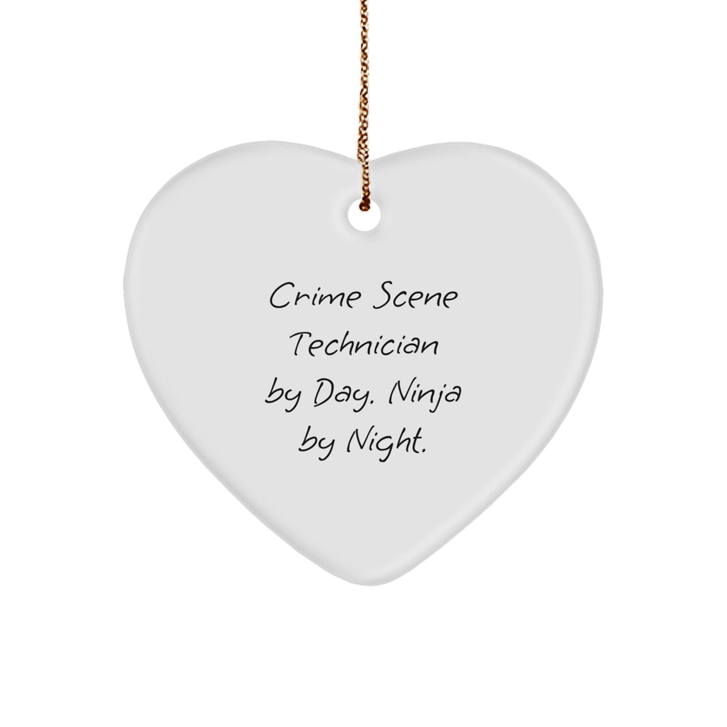 Crime Scene Technician Gifts from Friends - Christmas Unique Heart Ornament, 'Crime Scene Technician By Day. Ninja By Night.' Quote, White Heart Shaped, Durable MDF with High - Gloss Plastic Finish - The Buy Boom