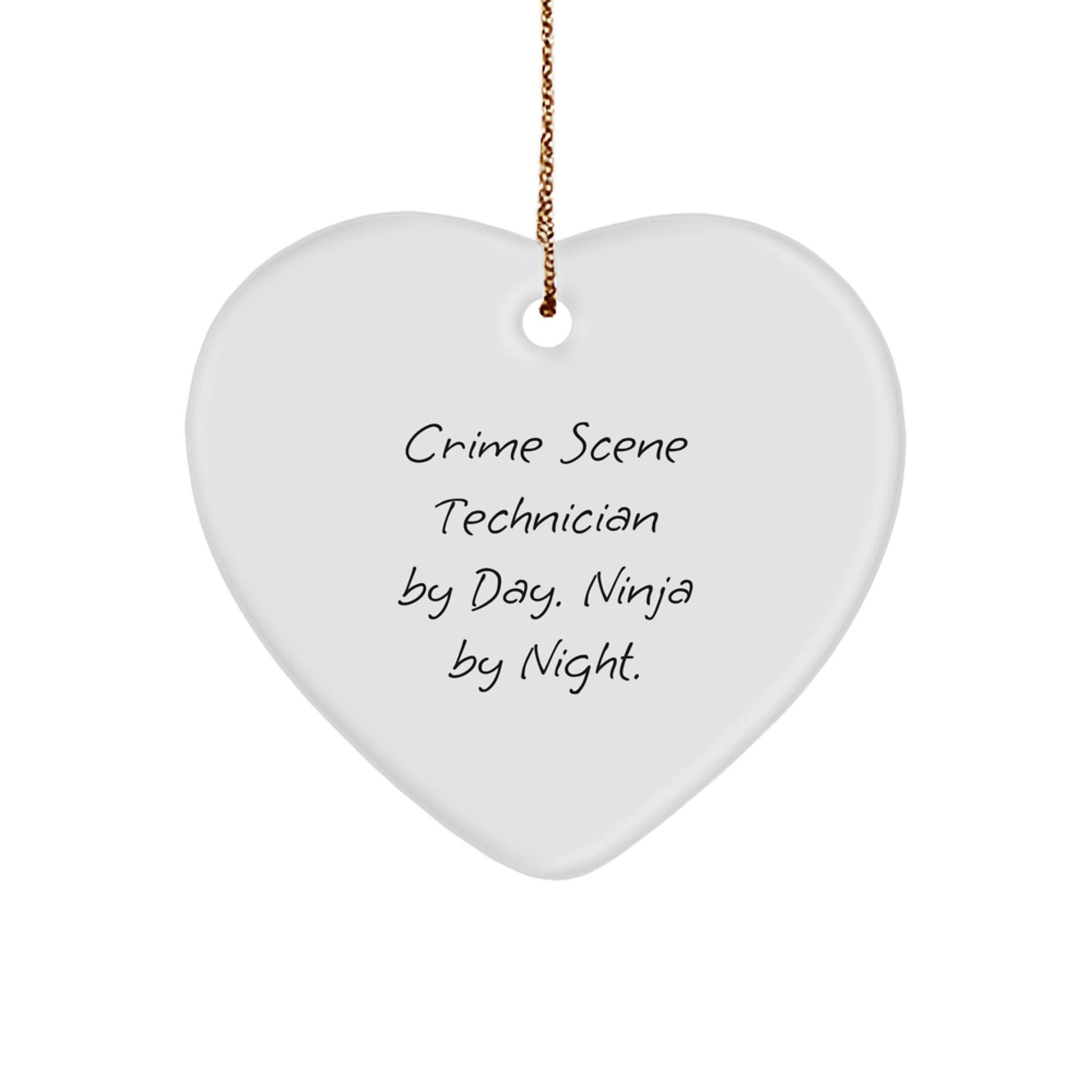 Crime Scene Technician Gifts from Friends - Christmas Unique Heart Ornament, 'Crime Scene Technician By Day. Ninja By Night.' Quote, White Heart Shaped, Durable MDF with High - Gloss Plastic Finish - The Buy Boom