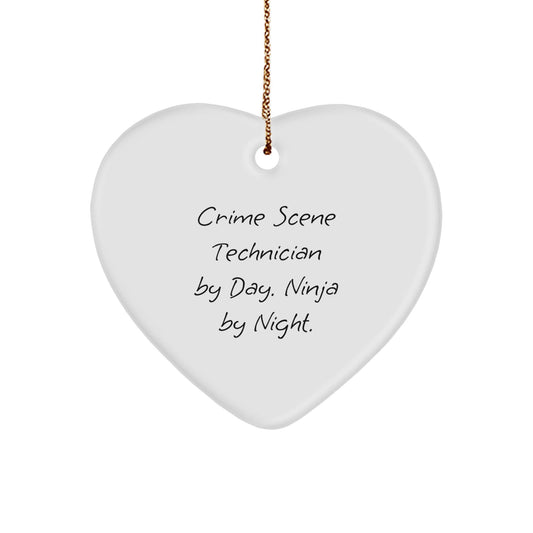Crime Scene Technician Gifts from Friends - Christmas Unique Heart Ornament, 'Crime Scene Technician By Day. Ninja By Night.' Quote, White Heart Shaped, Durable MDF with High - Gloss Plastic Finish - The Buy Boom