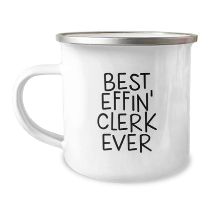 Cute Clerk Gifts for Christmas - 'Best Effin' Clerk Ever' Camping Mug, Funny Clerk Mug, Perfect for Clerk Men, Clerk Women, Clerk Friends - The Buy Boom