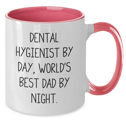 Dental Hygienist Gifts from Friends, Unique Father's Day Unique Gifts for Dental Hygienist By Day, World's Best Dad By Night - Two Tone Coffee Mug, Funny Quote - The Buy Boom