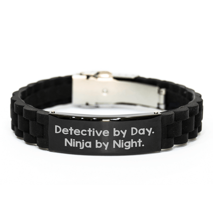 Detective By Day Ninja By Night Glide lock Clasp Black Stainless Steel Silicone Adjustable Gift for Detective Lovers Dad's Unique Present - The Buy Boom