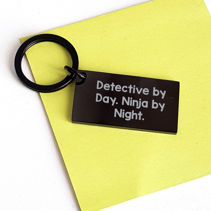 Detective Gifts for Men by Day, Ninja by Night - Stainless Steel Keychain, Funny Quote, Unique Father's Day Unique Gift for Coworkers - The Buy Boom