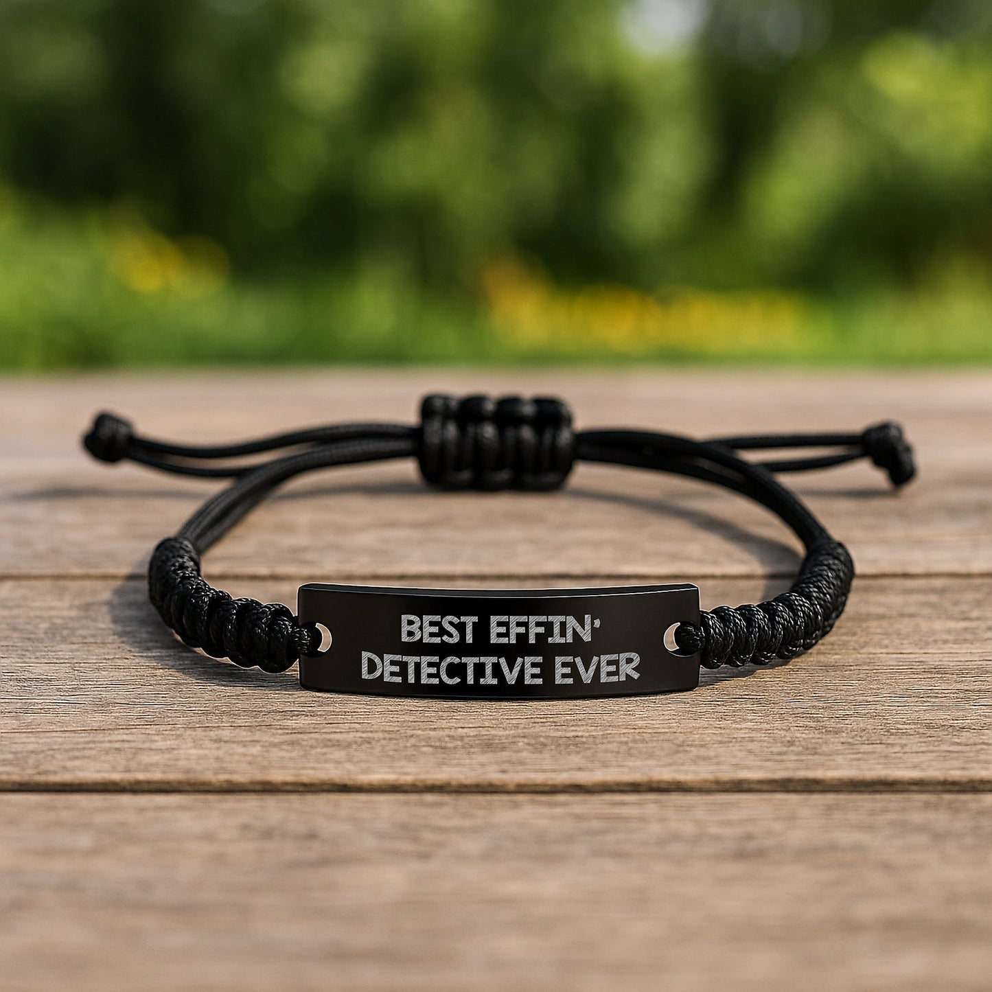 Detective Gifts from Friends for Best Effin' Detective Ever Graduation Unique Rope Bracelets, Funny Quote Engraved Black Stainless Steel with Interlaced Rope - The Buy Boom