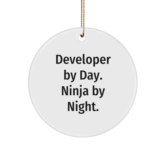 Developer By Day, Ninja By Night, Christmas Circle Ornament Gifts from Friends to Developer, Perfect for Coworkers or Family - The Buy Boom