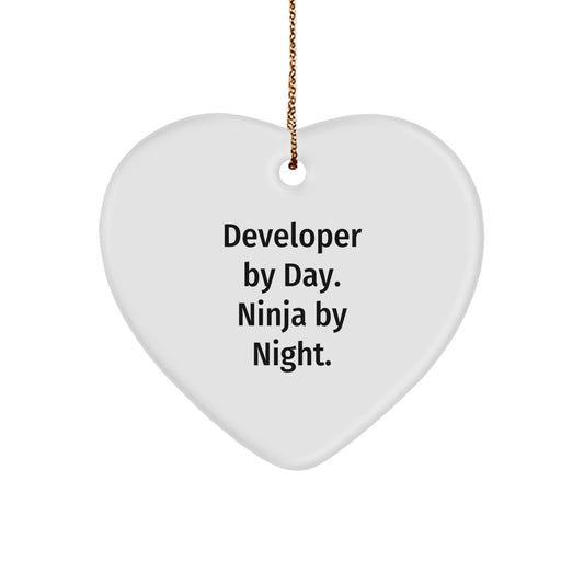 Developer Gifts from Friends - Heart Ornament with Funny Quote 'Developer By Day. Ninja By Night.' - Unique Christmas Unique Gifts for Men, Women, or Coworkers - The Buy Boom