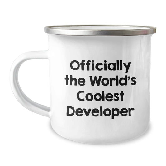 Developer Gifts from Friends, Unique Camping Mug for Men, 'Officially The World's Coolest Developer' Quote, Stainless Steel with Enamel Finish, 12 oz Capacity, Perfect Graduation Gift for Him - The Buy Boom