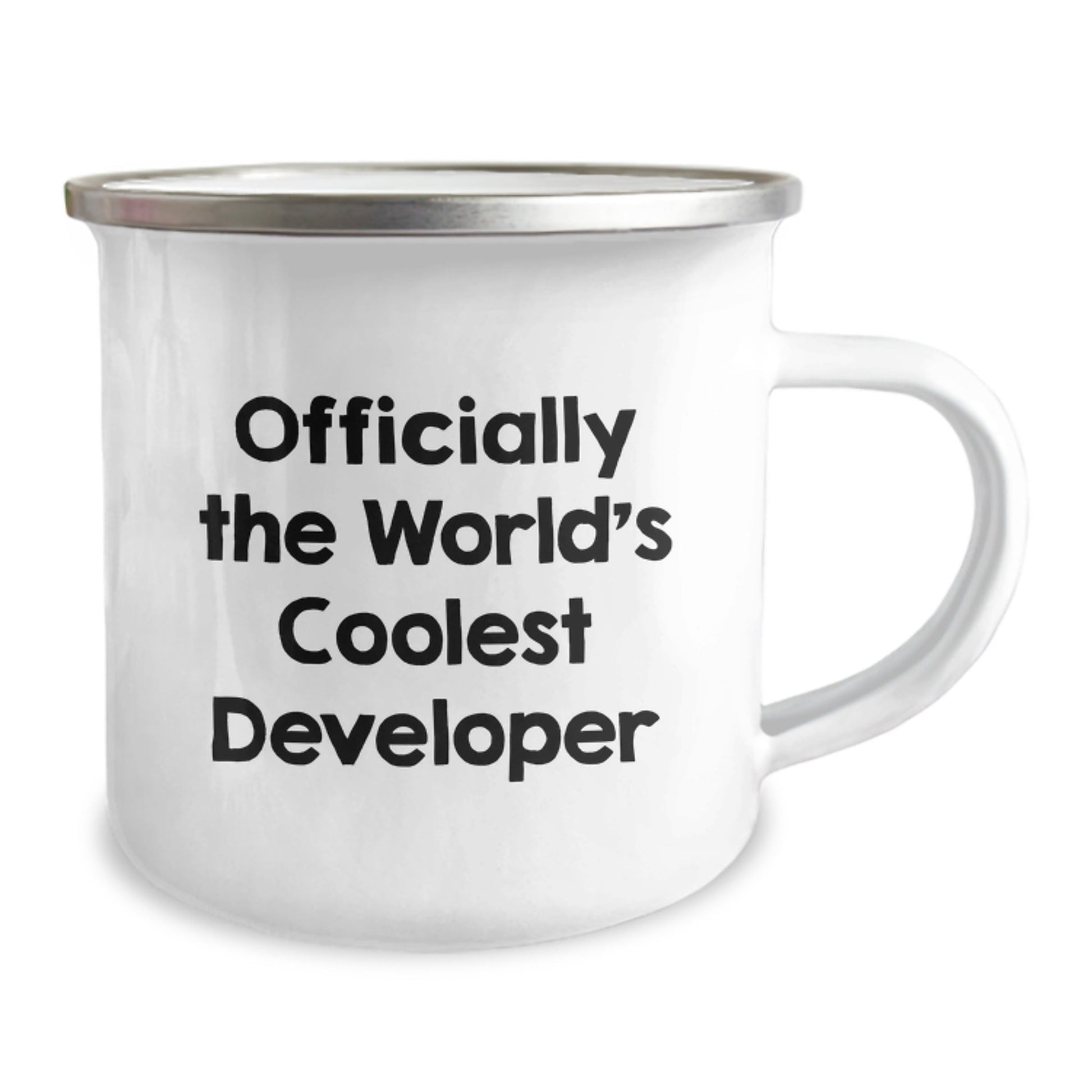 Developer Gifts from Friends, Unique Camping Mug for Men, 'Officially The World's Coolest Developer' Quote, Stainless Steel with Enamel Finish, 12 oz Capacity, Perfect Graduation Gift for Him - The Buy Boom