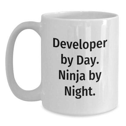 Developer Gifts, Funny White Coffee Mug, 'Developer By Day. Ninja By Night.' Quote, Graduation Unique Gifts from Friends, Celebrate with a Smile - The Buy Boom