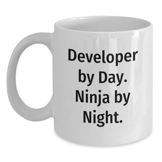 Developer Gifts, Funny White Coffee Mug, 'Developer By Day. Ninja By Night.' Quote, Graduation Unique Gifts from Friends, Celebrate with a Smile - The Buy Boom